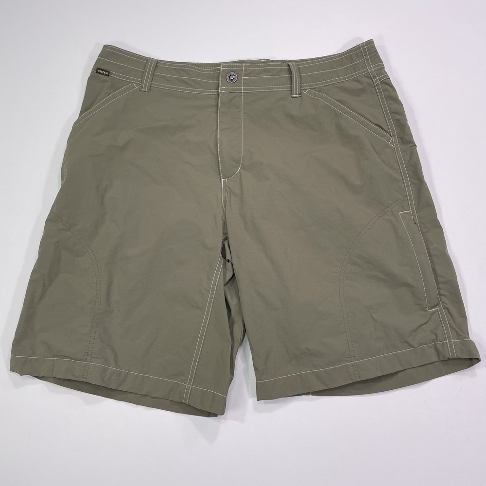 Kuhl Cargo Shorts 10" Mens 38 (36) Green Tan Hiking Camping Mountain Trek Trail